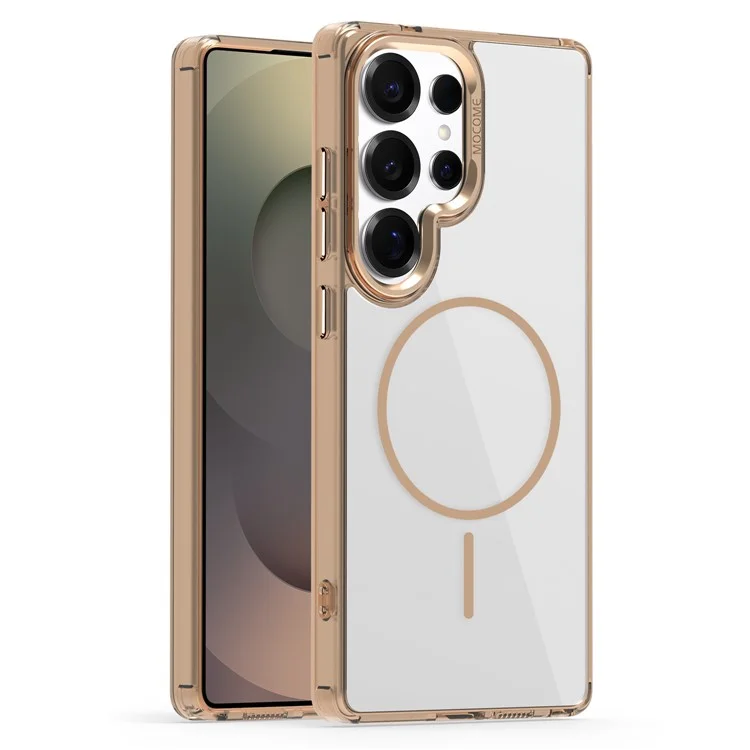 For Samsung Galaxy S24 Ultra Magnetic Clear Case Compatible with MagSafe TPU PC Phone Cover - Desert Gold