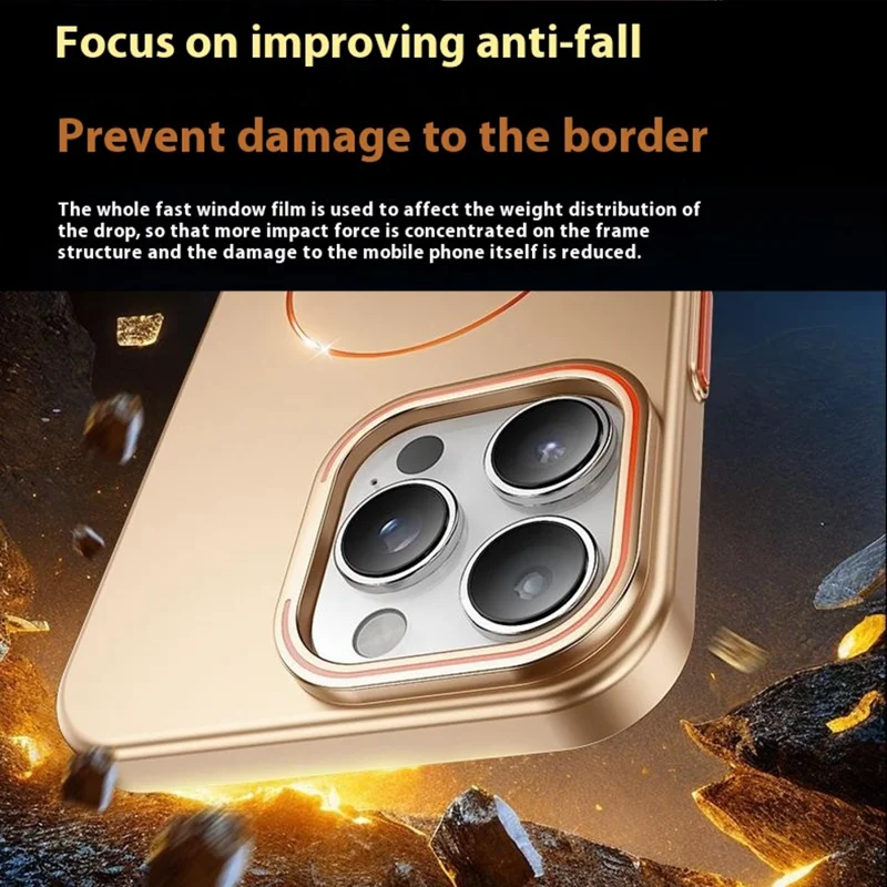 For iPhone 16 Pro Case Compatible with MagSafe Lens Kicktand Hard PC Phone Cover - Desert Gold