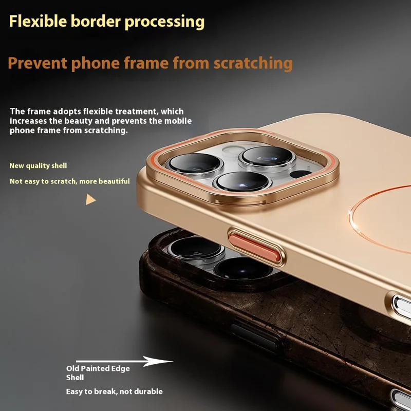 For iPhone 16 Pro Case Compatible with MagSafe Lens Kicktand Hard PC Phone Cover - Desert Gold