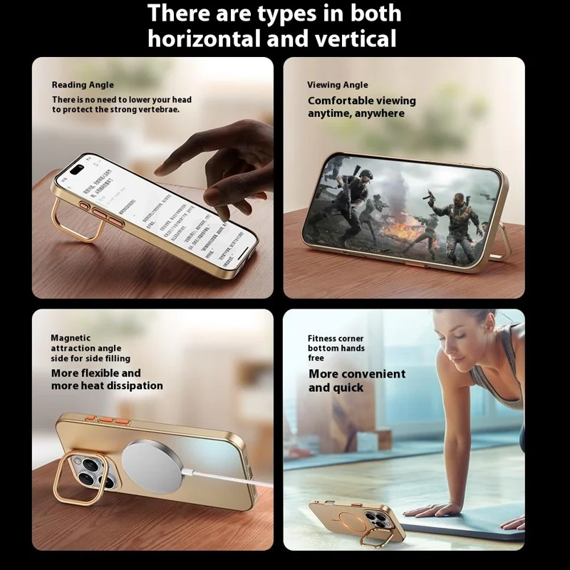 For iPhone 16 Pro Case Compatible with MagSafe Lens Kicktand Hard PC Phone Cover - Desert Gold