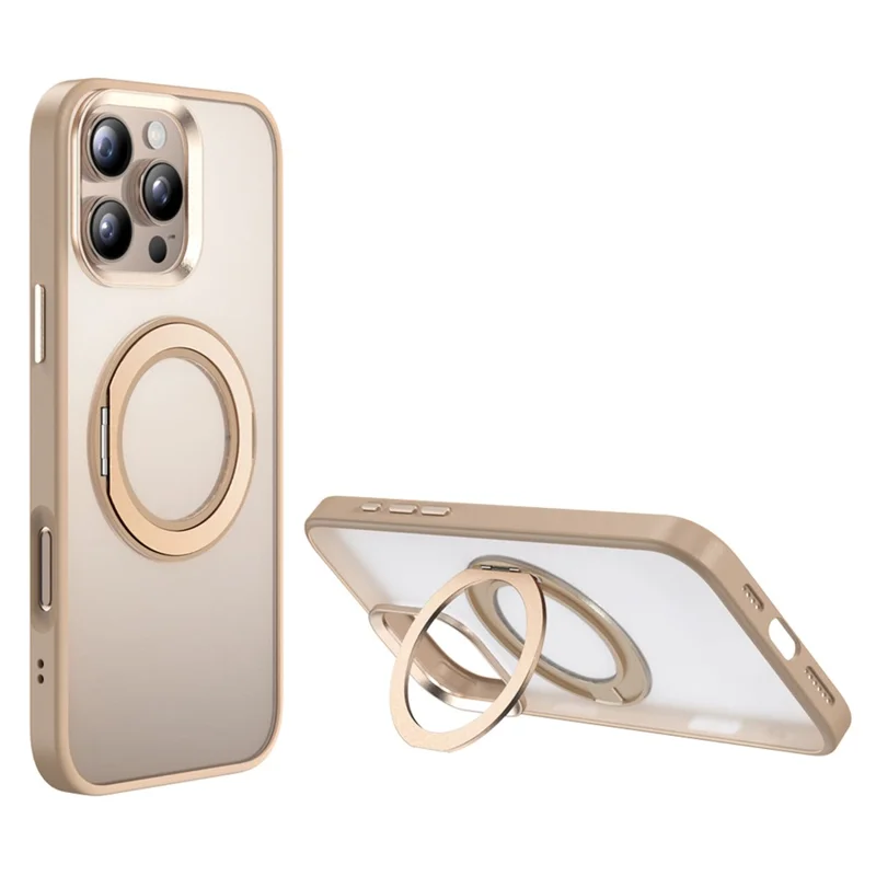 For iPhone 16 Pro Case Rotating Magnetic Kickstand TPU + PC Protective Cover - Desert Gold