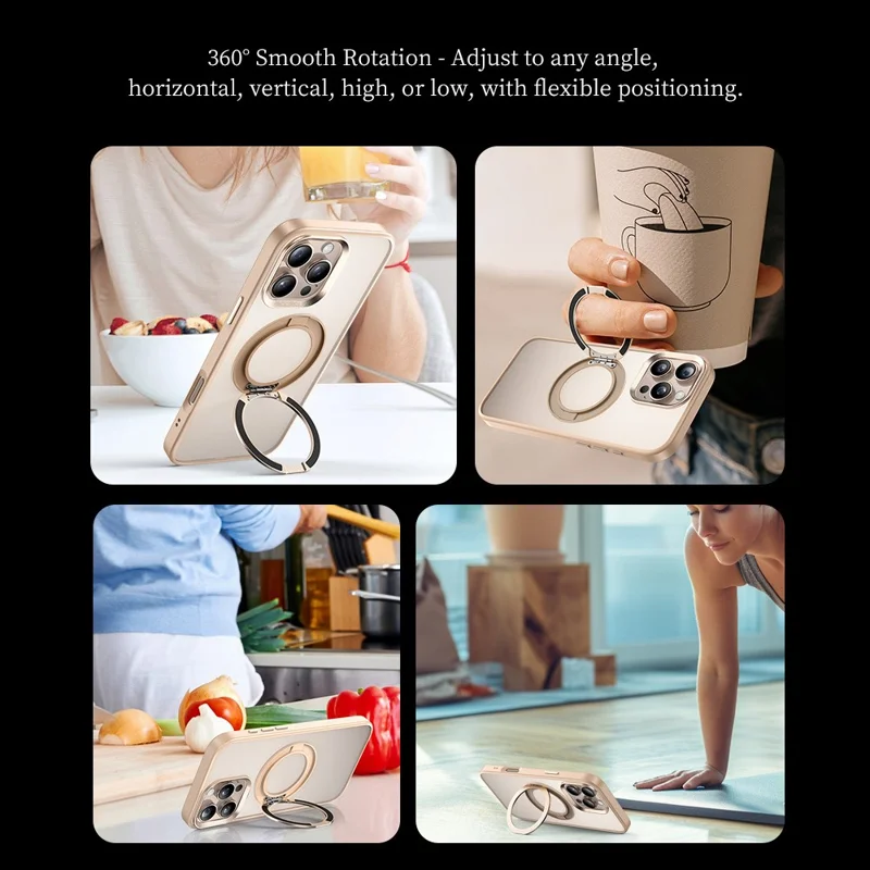 For iPhone 16 Pro Case Rotating Magnetic Kickstand TPU + PC Protective Cover - Desert Gold