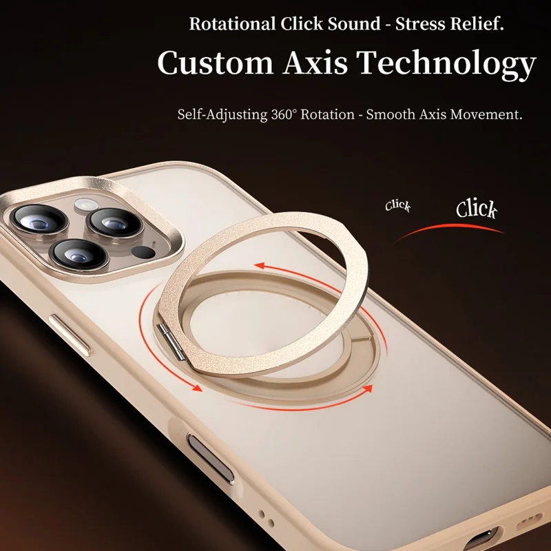 For iPhone 16 Pro Max Case Rotating Magnetic Kickstand TPU + PC Protective Cover - Desert Gold
