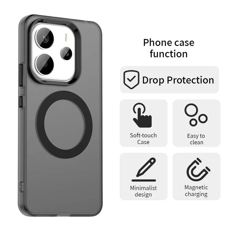 For Xiaomi Redmi Note 14 4G (164.84mm) Case Magnetic Case Anti Drop Hybrid Phone Back Cover - Black