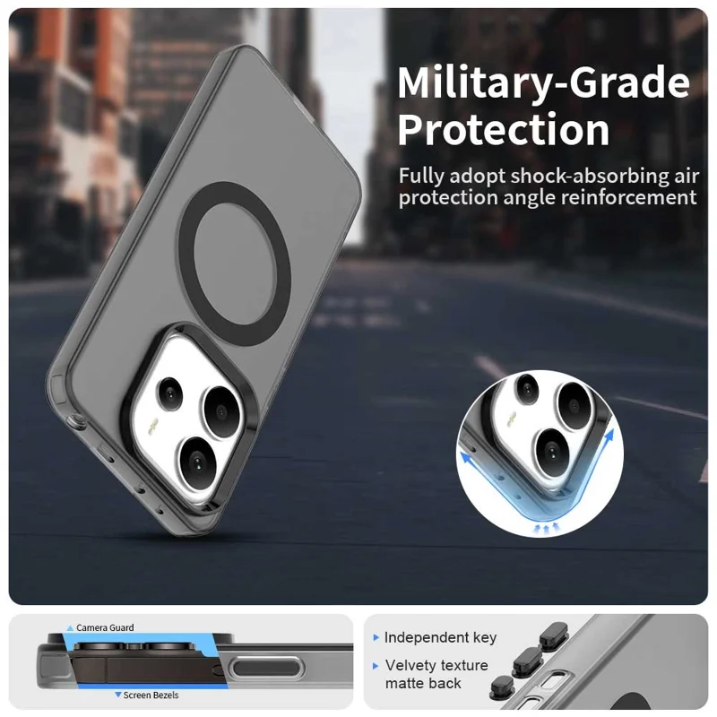 For Xiaomi Redmi Note 14 4G (164.84mm) Case Magnetic Case Anti Drop Hybrid Phone Back Cover - Black