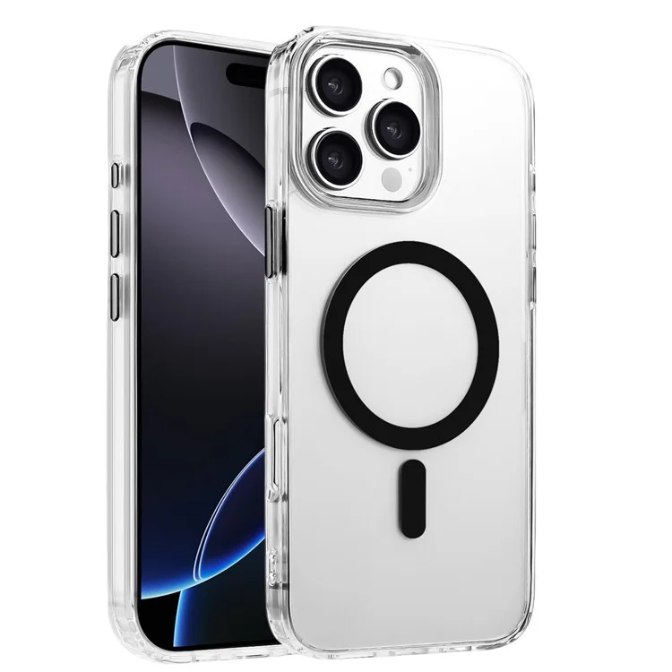 For iPhone 16 Pro Case Compatible with MagSafe Clear PC + TPU Sealed Magnetic Phone Cover - Black