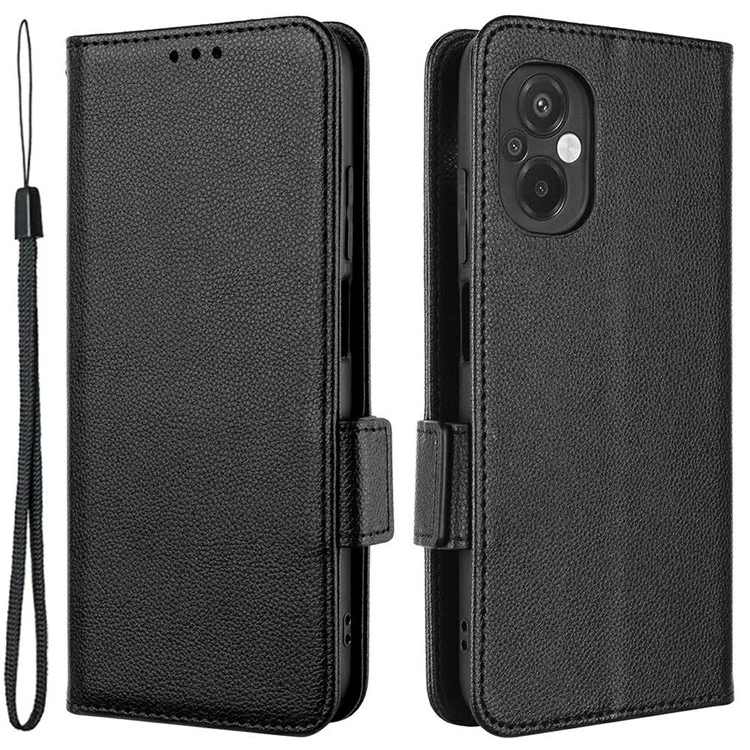Per Xiaomi Poco M5 4G Copertina Per Telefono Cellulare PU Petura Petta Petta Litchi Custodia Protettiva di Protezione Con Chiusura Magnetica Con Portafoglio - Nero
