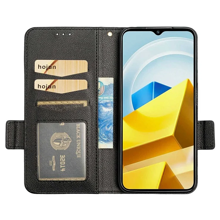Per Xiaomi Poco M5 4G Copertina Per Telefono Cellulare PU Petura Petta Petta Litchi Custodia Protettiva di Protezione Con Chiusura Magnetica Con Portafoglio - Nero