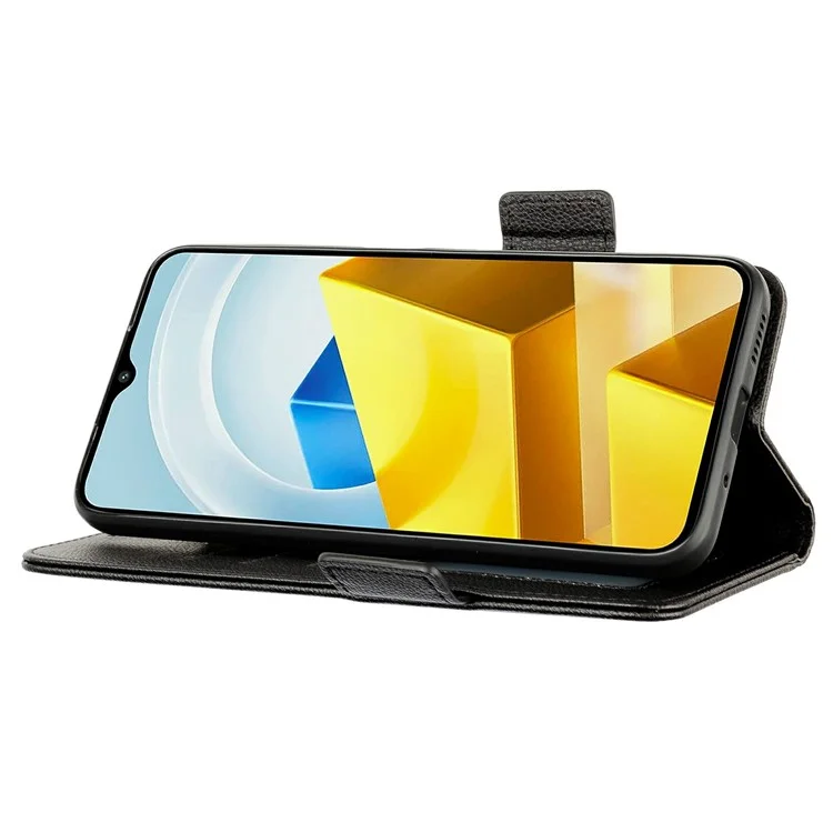 Per Xiaomi Poco M5 4G Copertina Per Telefono Cellulare PU Petura Petta Petta Litchi Custodia Protettiva di Protezione Con Chiusura Magnetica Con Portafoglio - Nero