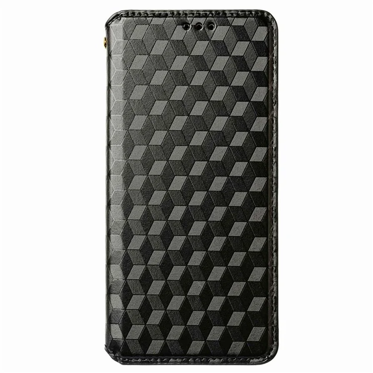 Custodia Per Telefono di Chiusura Automatica Magnetica Per Xiaomi Poco M5 4G Modello Rombo Impronta Portafoglio Antidrop Copertina Per Telefono in Pelle PU Shell - Nero