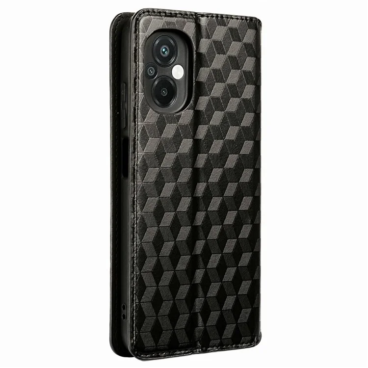 Custodia Per Telefono di Chiusura Automatica Magnetica Per Xiaomi Poco M5 4G Modello Rombo Impronta Portafoglio Antidrop Copertina Per Telefono in Pelle PU Shell - Nero