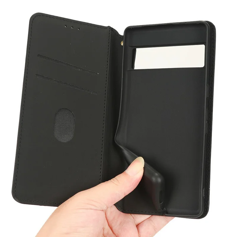 Anti-scratch Phone Case For Google Pixel 7 Pro 5G, Magnetic Auto Closing Phone Shell Stand Imprinted Rhombus Pattern PU Leather Flip Wallet Cover - Blue