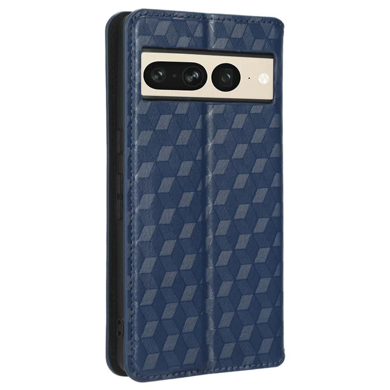 Anti-scratch Phone Case For Google Pixel 7 Pro 5G, Magnetic Auto Closing Phone Shell Stand Imprinted Rhombus Pattern PU Leather Flip Wallet Cover - Blue