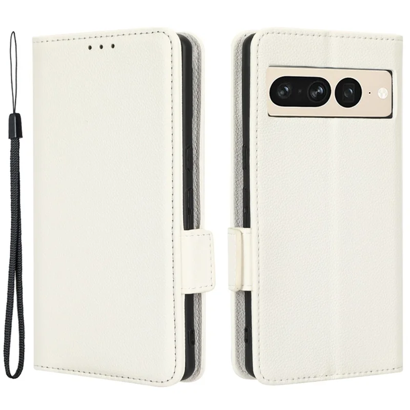 Litchi Texture Phone Cover for Google Pixel 7 Pro 5G, PU Leather Dual Magnetic Clasp Shockproof Phone Case Wallet Stand - White