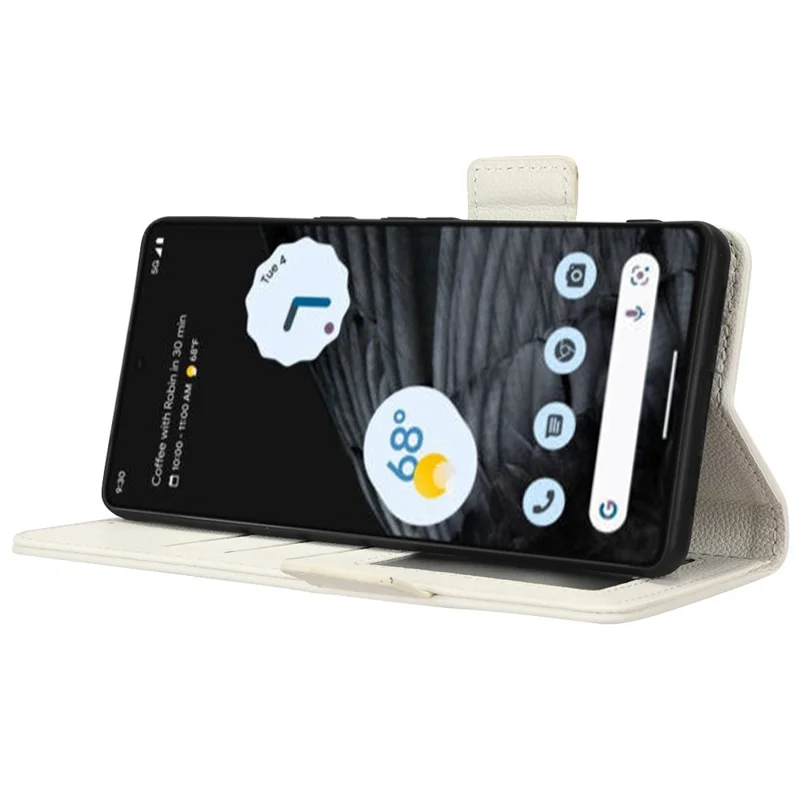 Litchi Texture Phone Cover for Google Pixel 7 Pro 5G, PU Leather Dual Magnetic Clasp Shockproof Phone Case Wallet Stand - White