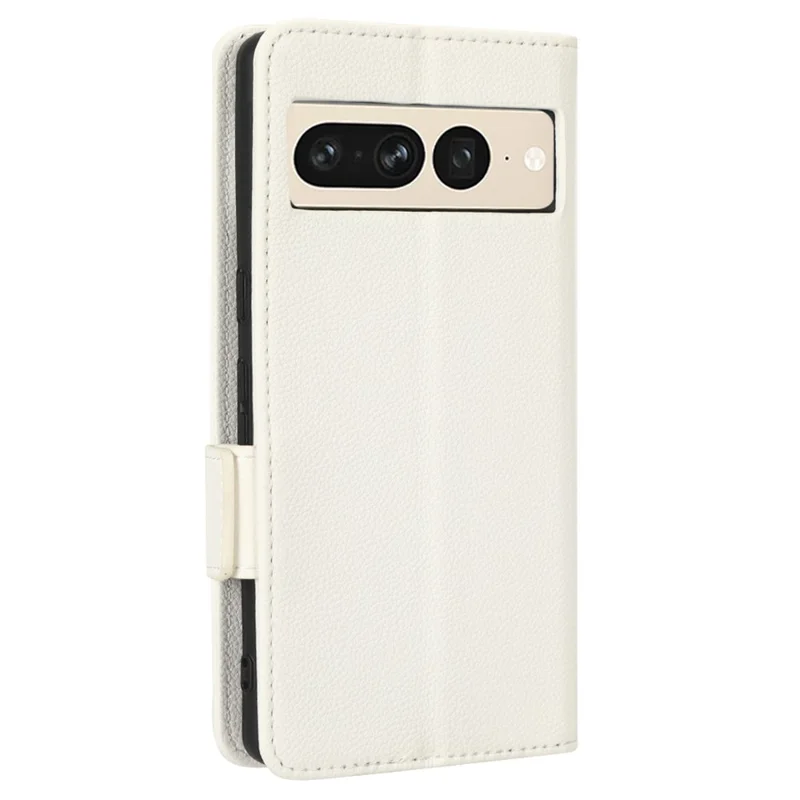 Litchi Texture Phone Cover for Google Pixel 7 Pro 5G, PU Leather Dual Magnetic Clasp Shockproof Phone Case Wallet Stand - White