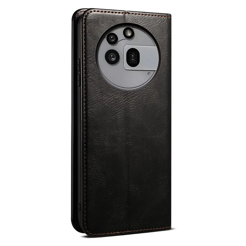 For Nothing Phone (3a) Pro Case Crazy Horse Texture Waxy Leather Wallet Stand Phone Cover - Black