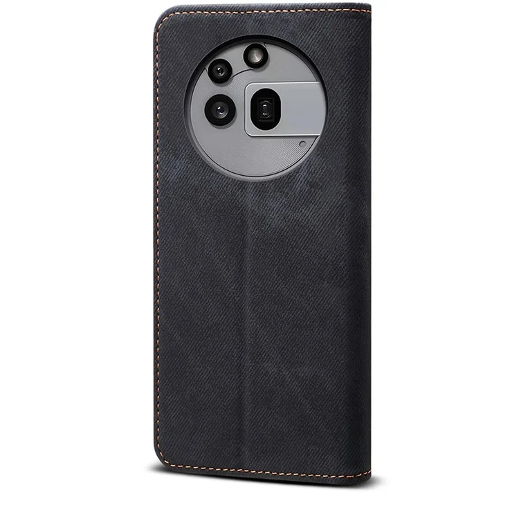 Étui pour Nothing Phone (3a) Pro en Jean Texture Tissu Antidérapant Housse de Téléphone en Cuir avec Support - Noir