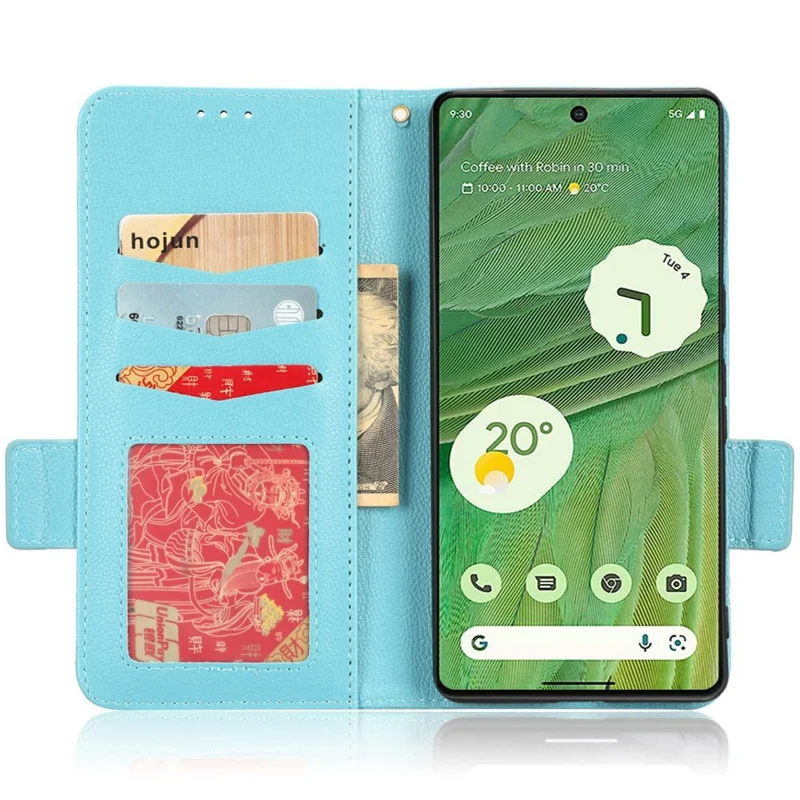 Copertina Telefonica a Prova di Goccia Per Google Pixel 7 5G, Protezione PU Full PU Dual Magnetic Class Case Con Supporto Per il Portafoglio - Bambina Blu