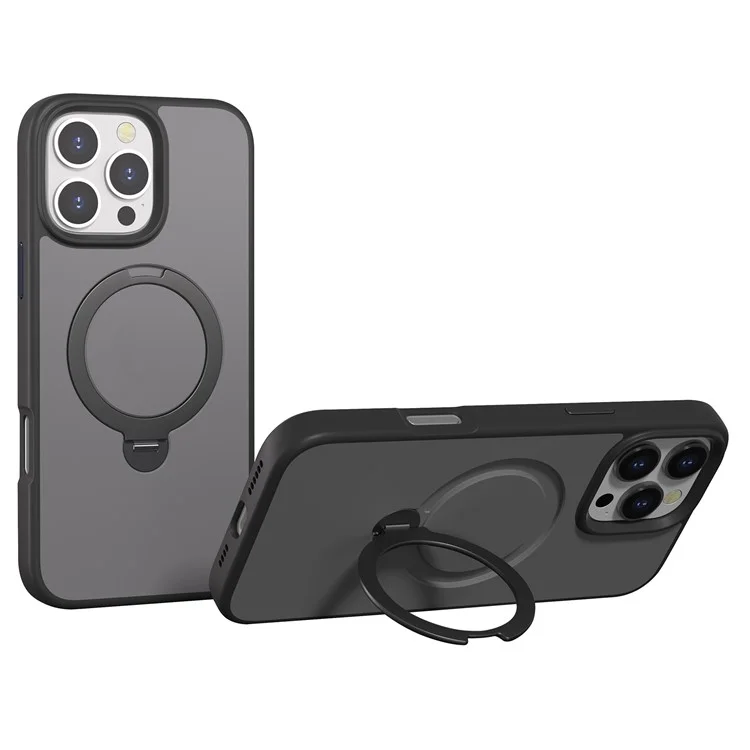 Для iPhone 16 Pro Max Магнитный чехол с вращающейся подставкой TPU + PC Задняя крышка телефона - Черный