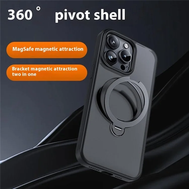 Для iPhone 16 Pro Max Магнитный чехол с вращающейся подставкой TPU + PC Задняя крышка телефона - Черный