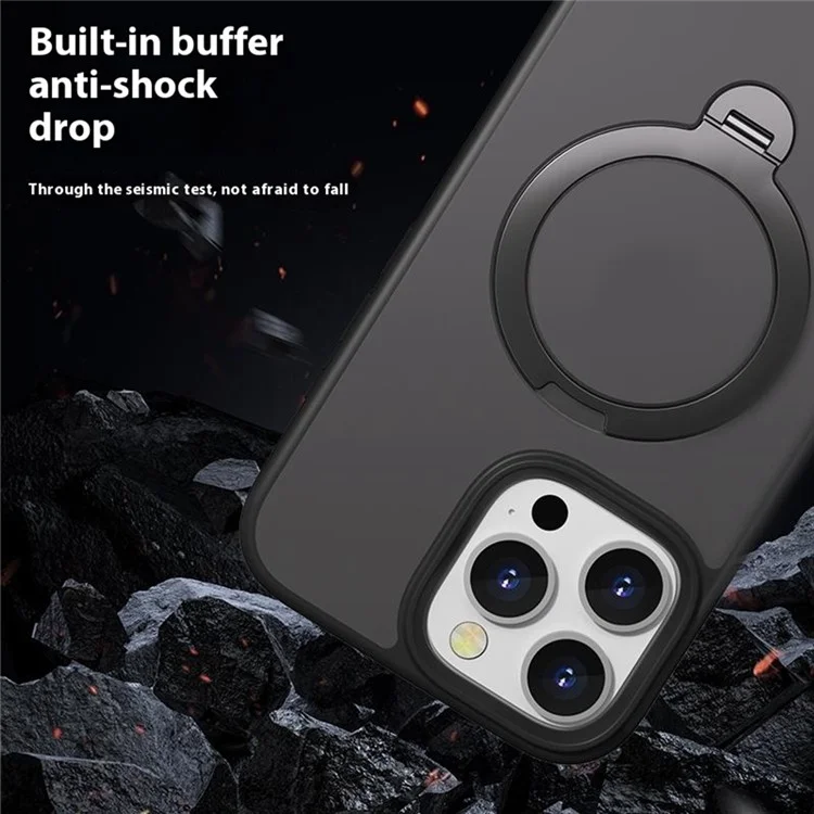 Для iPhone 16 Pro Max Магнитный чехол с вращающейся подставкой TPU + PC Задняя крышка телефона - Черный