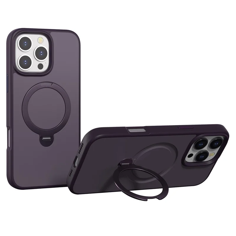 For iPhone 16 Pro Max Magnetic Case Rotating Kickstand TPU + PC Phone Back Cover - Dark Purple