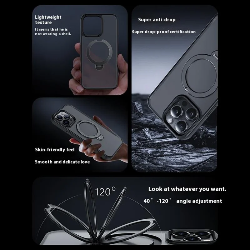For iPhone 16 Pro Max Magnetic Case Rotating Kickstand TPU + PC Phone Back Cover - Dark Purple