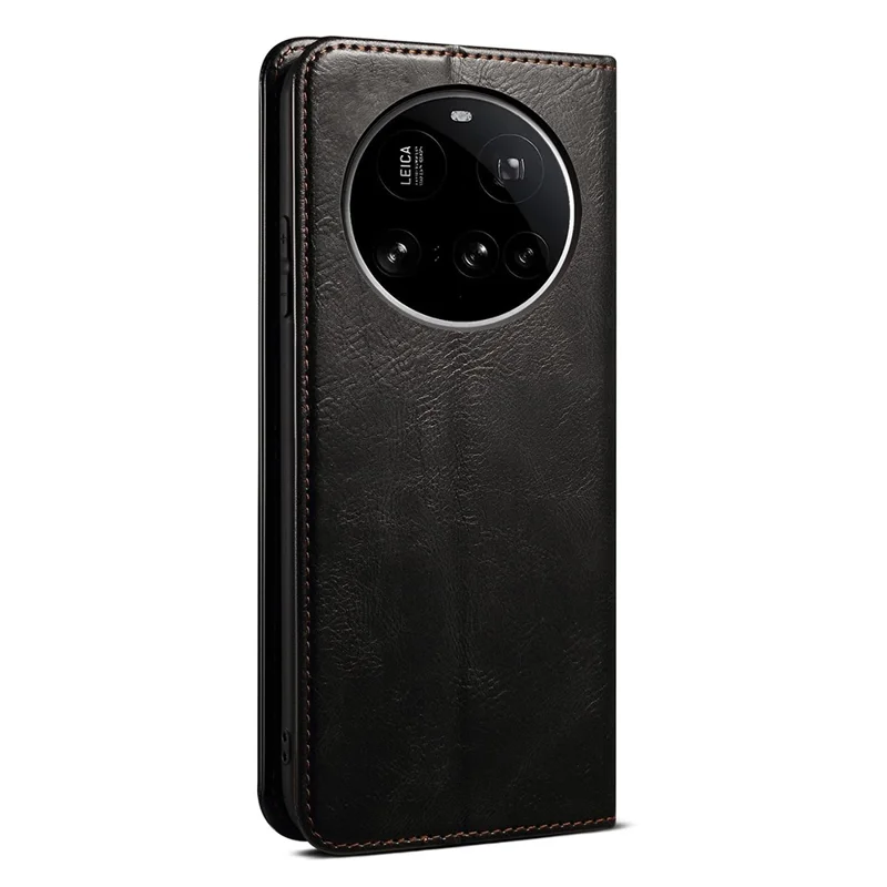 Xiaomi 15 Ultra hoesje met gekke paardenstructuur Waxy lederen portemonnee standaard telefoonhoes - Zwart