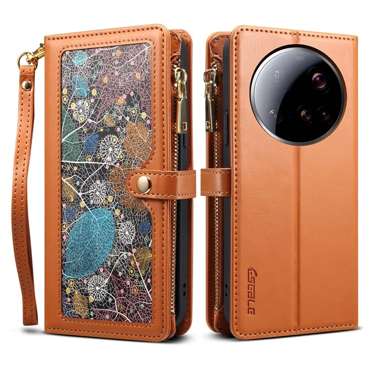 ESEBLE Galaxy Series For Xiaomi 15 Ultra Case Leather Zipper Phone Cover RFID Blocking - Brown