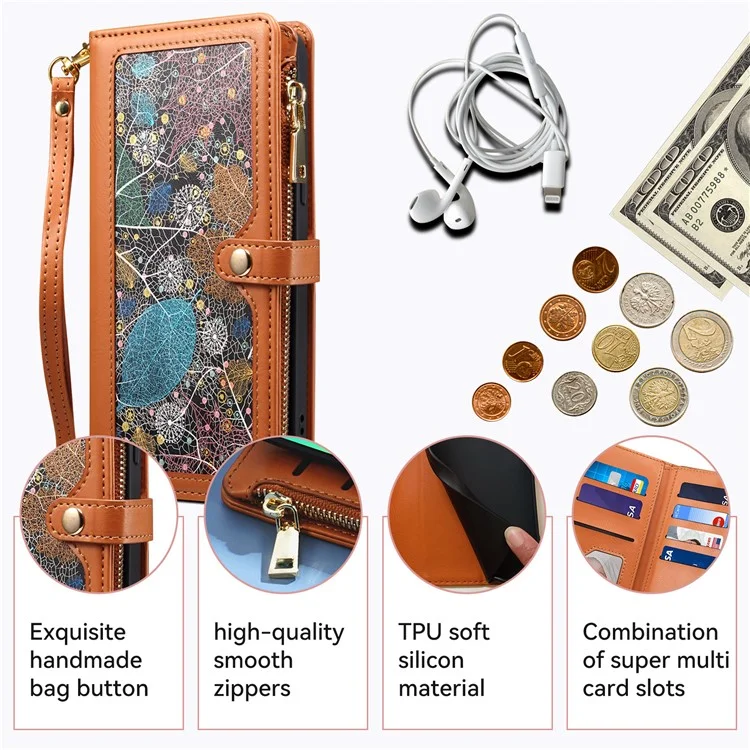 ESEBLE Galaxy Series For Xiaomi 15 Ultra Case Leather Zipper Phone Cover RFID Blocking - Brown