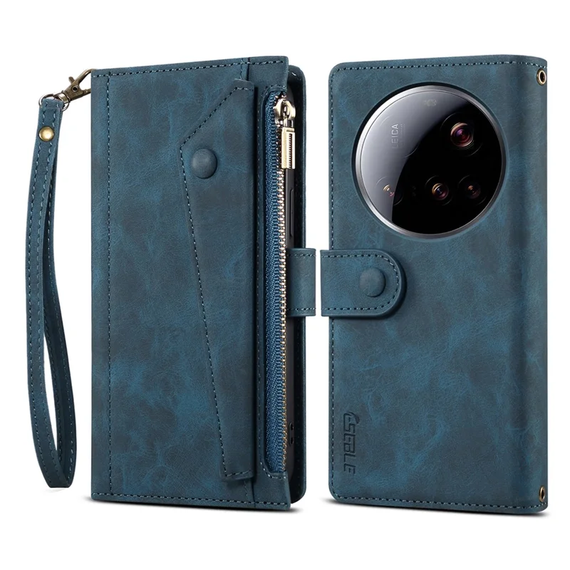 ESEBLE Star Series For Xiaomi 15 Ultra Case Zipper Wallet Leather Stand Phone Cover with Wrist Strap - Blue