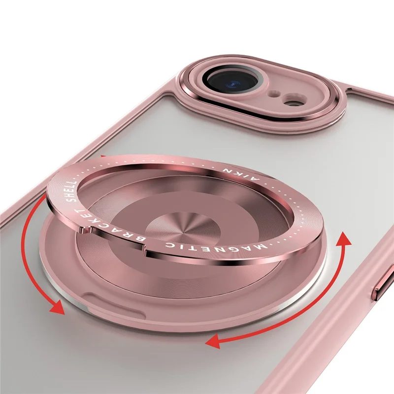 For iPhone 17e / 16e Magnetic Case PC + TPU Phone Cover with Rotating Metal Kickstand, Lens Protector - Pink