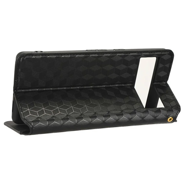 Para Google Pixel 7 5G Anti-scratch Phase Case Stand Magnetic Auto Cerrar el Patrón de Rombo Impreso PU PU Cubierta de Billetera Flip Flip - Negro