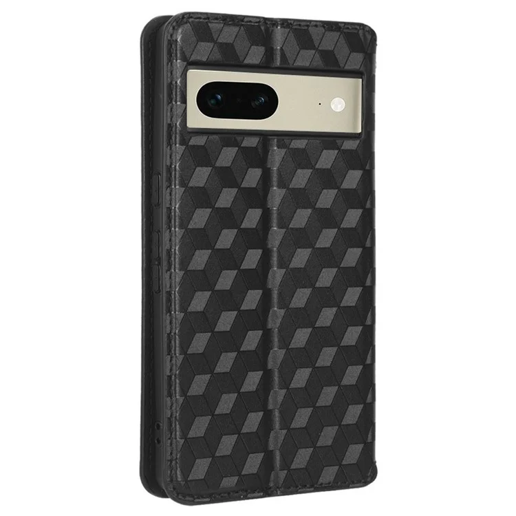 Para Google Pixel 7 5G Anti-scratch Phase Case Stand Magnetic Auto Cerrar el Patrón de Rombo Impreso PU PU Cubierta de Billetera Flip Flip - Negro