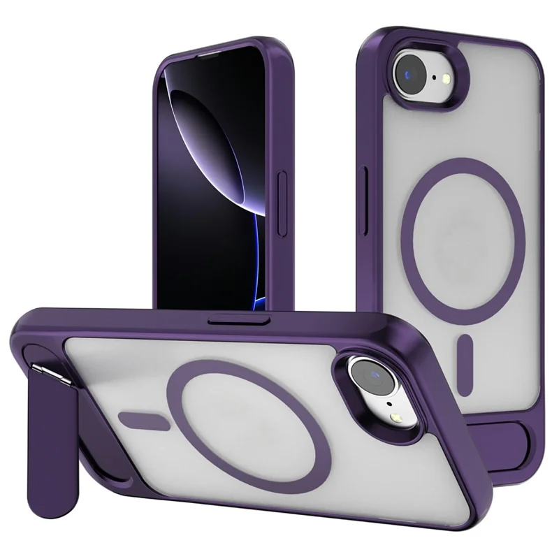 For iPhone 17e / 16e Case Compatible with MagSafe Kickstand TPU + PC Matte Phone Cover - Dark Purple