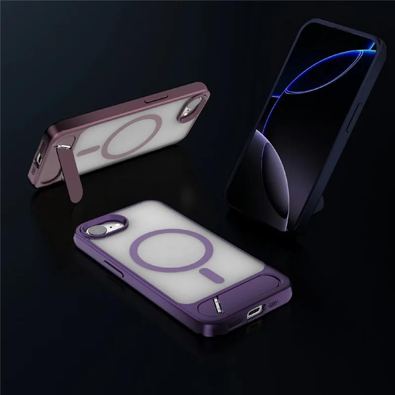 For iPhone 17e / 16e Case Compatible with MagSafe Kickstand TPU + PC Matte Phone Cover - Dark Purple