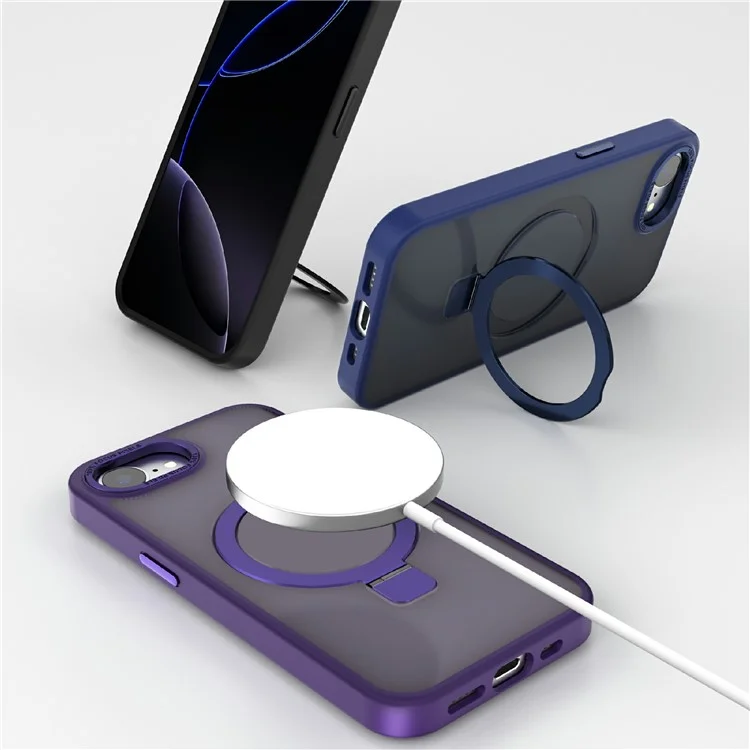 Cover per iPhone 16e Compatibile con MagSafe Antiurto TPU + PC con Supporto - Viola Scuro