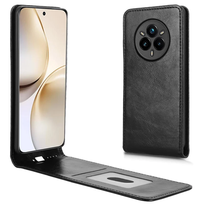 Voor Realme 14 Pro 5G hoesje met kaartsleuf magnetisch verticaal klapleer telefoonhoes - Zwart