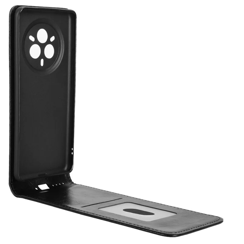 Voor Realme 14 Pro 5G hoesje met kaartsleuf magnetisch verticaal klapleer telefoonhoes - Zwart