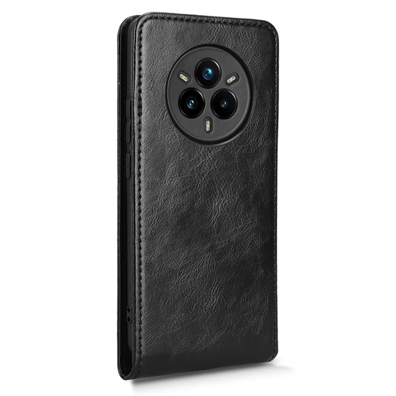 Voor Realme 14 Pro 5G hoesje met kaartsleuf magnetisch verticaal klapleer telefoonhoes - Zwart