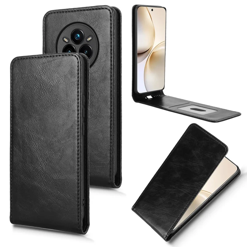 Voor Realme 14 Pro 5G hoesje met kaartsleuf magnetisch verticaal klapleer telefoonhoes - Zwart