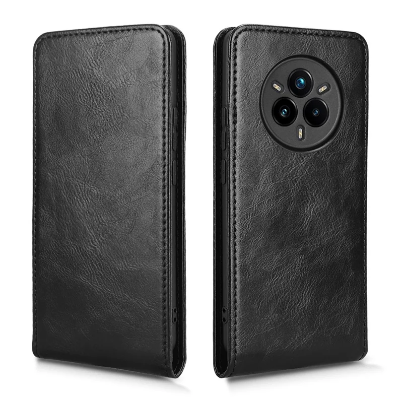 Voor Realme 14 Pro 5G hoesje met kaartsleuf magnetisch verticaal klapleer telefoonhoes - Zwart