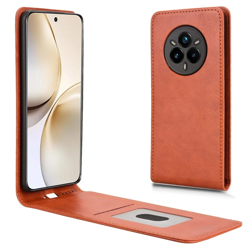 For Realme 14 Pro+ 5G Case with Card Slot Magnetic Vertical Flip Leather Phone Cover - Orange