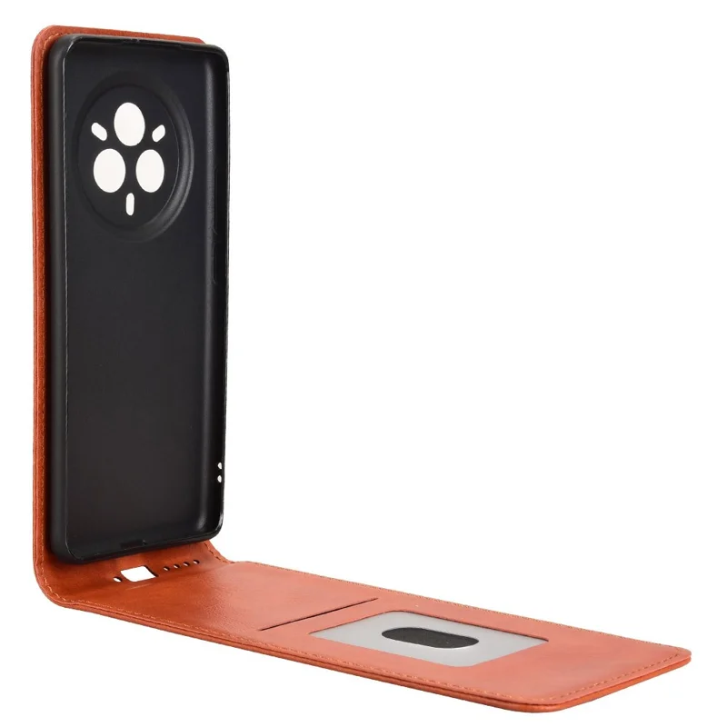 For Realme 14 Pro+ 5G Case with Card Slot Magnetic Vertical Flip Leather Phone Cover - Orange