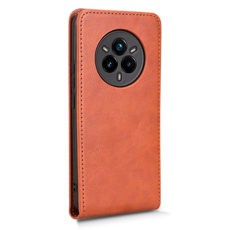 For Realme 14 Pro+ 5G Case with Card Slot Magnetic Vertical Flip Leather Phone Cover - Orange