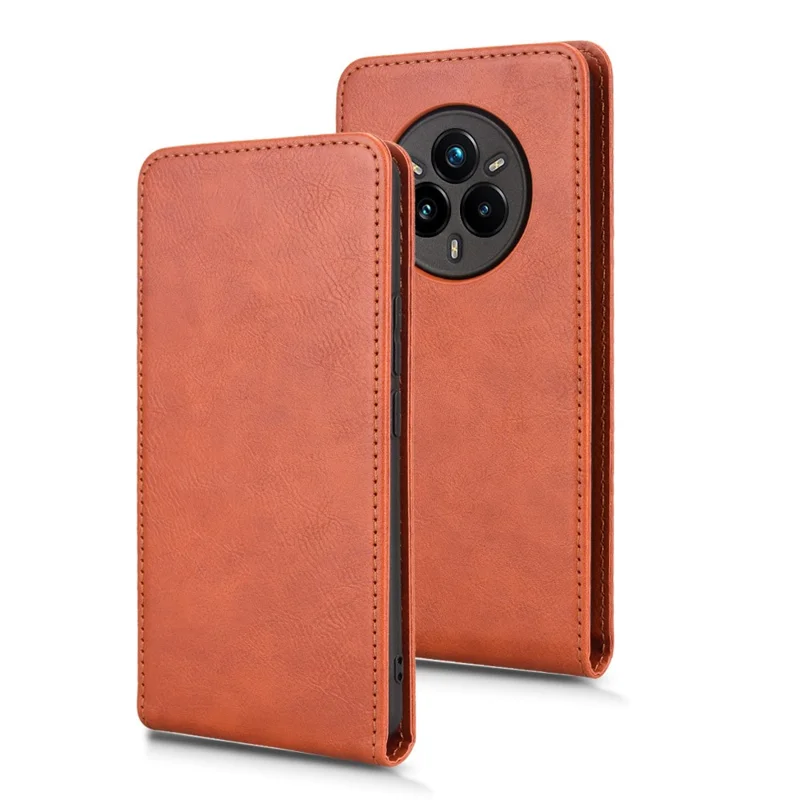 For Realme 14 Pro+ 5G Case with Card Slot Magnetic Vertical Flip Leather Phone Cover - Orange