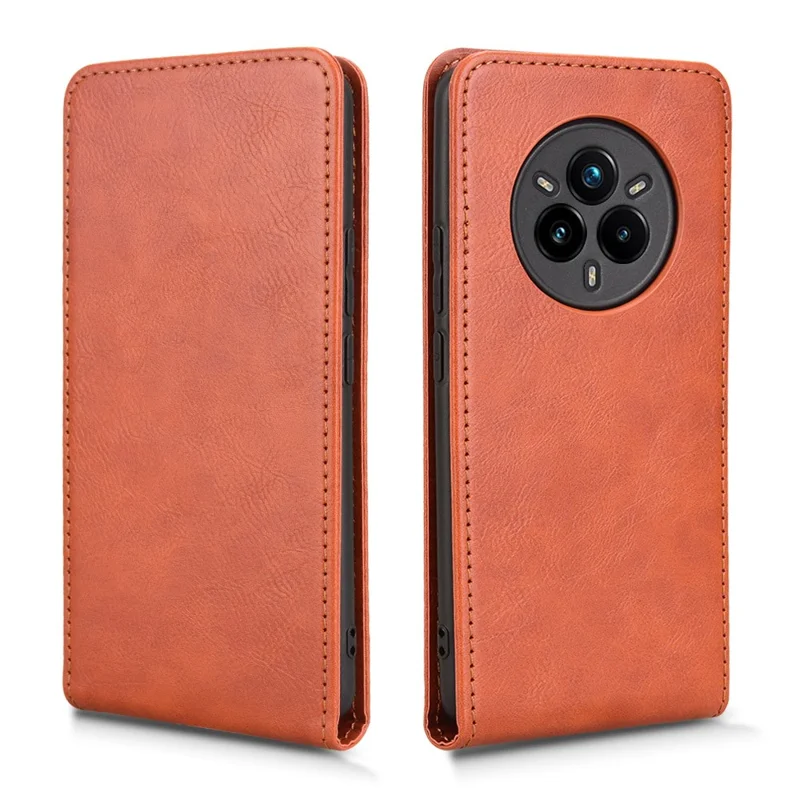For Realme 14 Pro+ 5G Case with Card Slot Magnetic Vertical Flip Leather Phone Cover - Orange