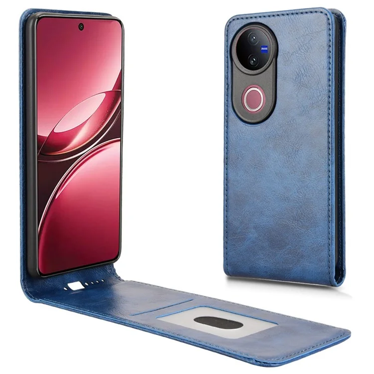 For vivo V50 5G Case with Card Slot Magnetic Vertical Flip Leather Phone Cover - Dark Blue