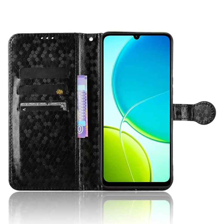 Чехол-кошелек для vivo Y04 4G / Y29s 5G с рисунком в точку, из искусственной кожи - Черный
